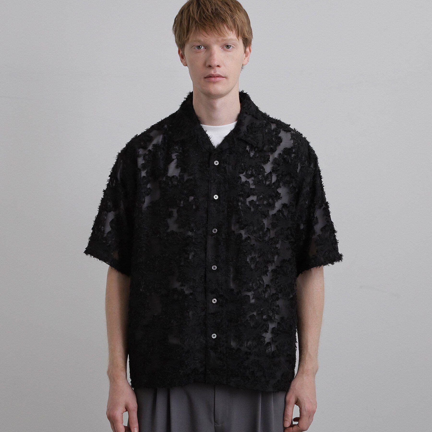 tk.TAKEO KIKUCHI「【26SSトレンドの商品】シアーフラワーシャツ/フラワーデザイン/通気性/レース/透け感/トレンド」|シャツ・ブラウス|