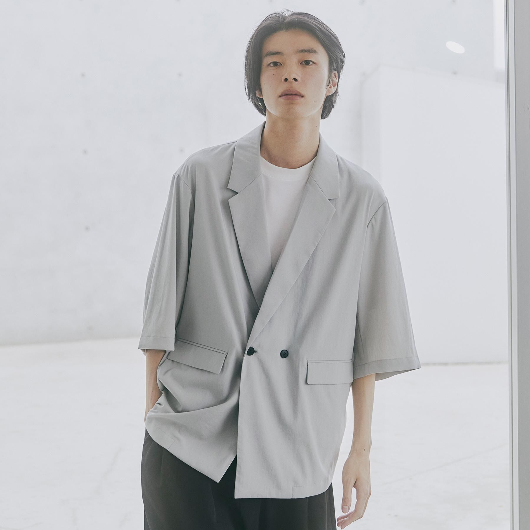 tk.TAKEO KIKUCHI「【接触冷感／UVCUT／セットアップ対応可】COOL PLAY5部袖ジャケット」|テーラードジャケット|ライトグレー(011