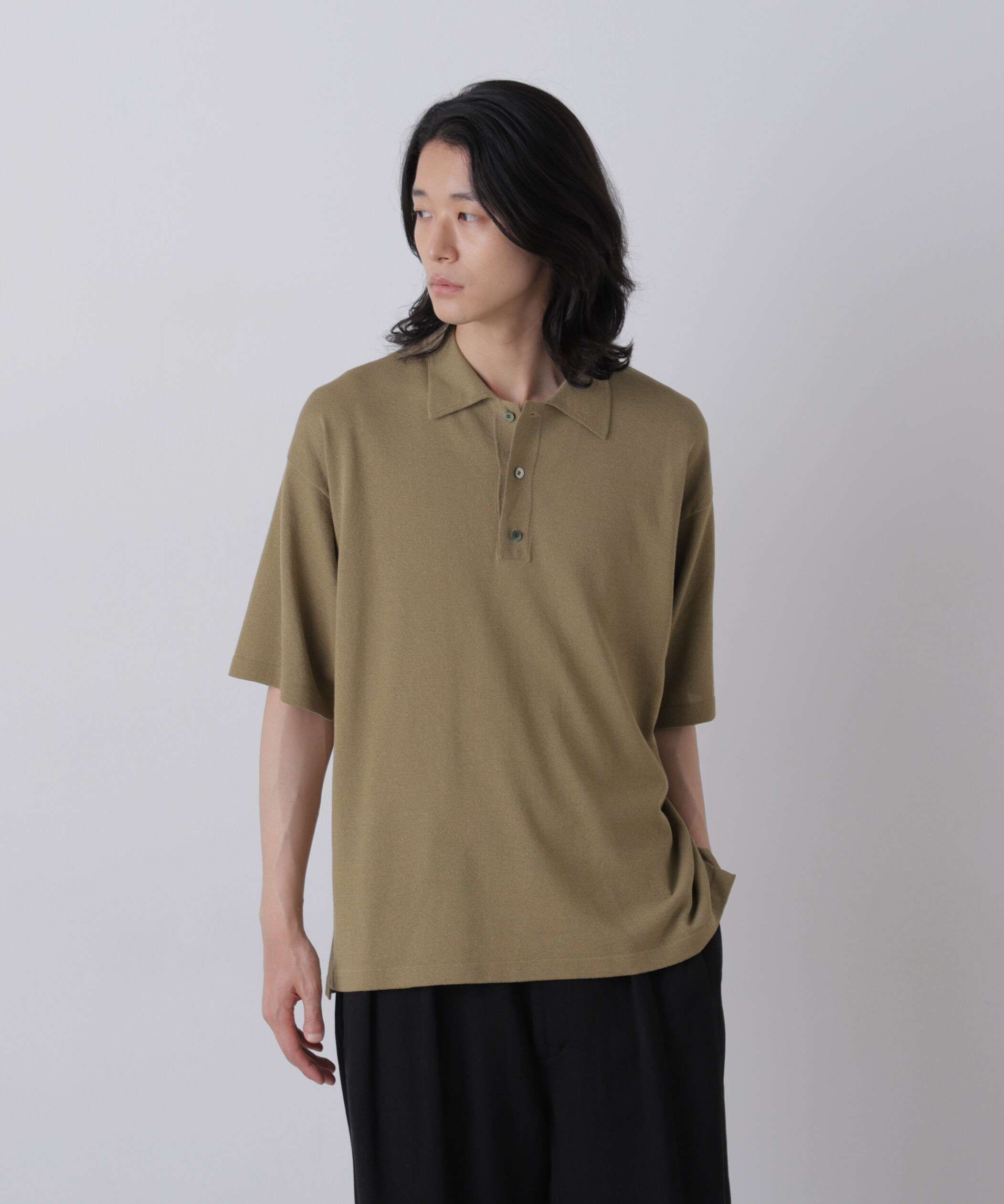 YLEVE 「YLEVE / WASHI COTTON PAPER KNIT POLO」|ニット・セーター|KHAKI