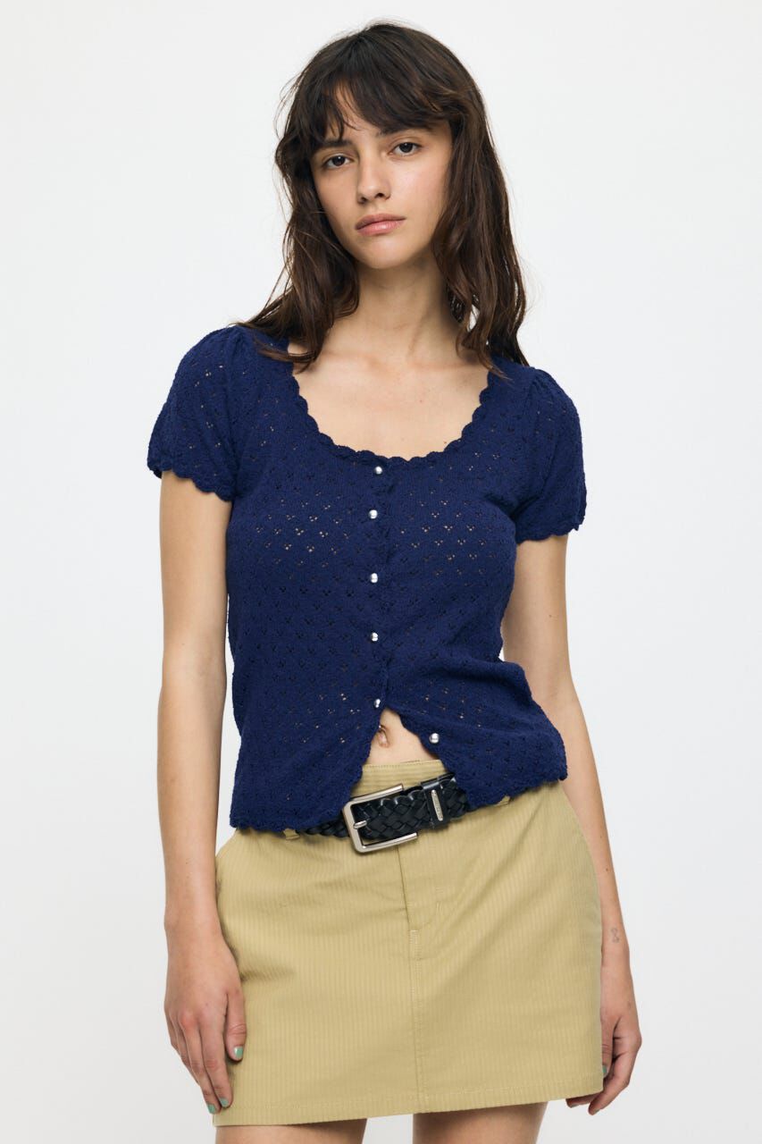MOUSSY「EYELET BUTTON UP トップス」|ニット・セーター|NVY