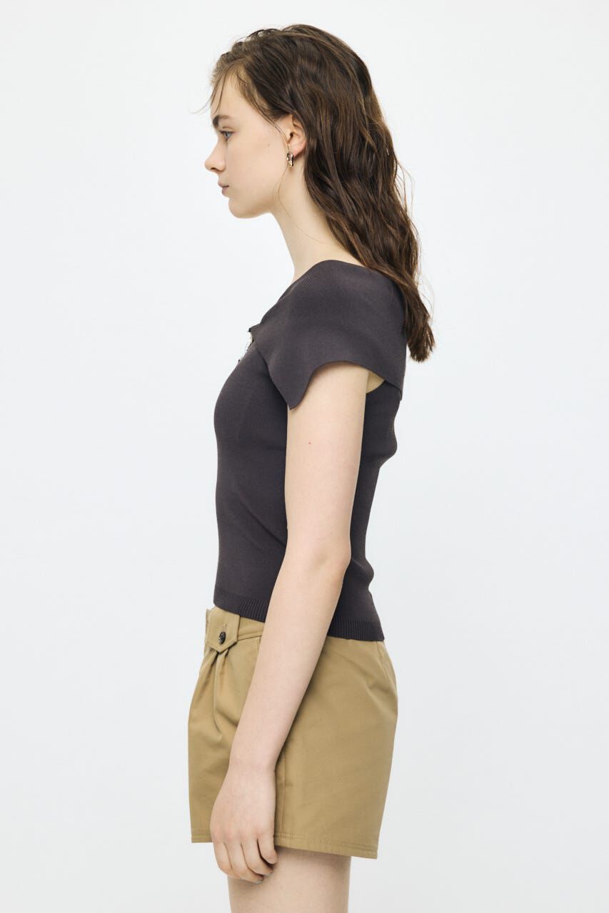 MOUSSY「OFF SHOULDER HALF ZIP ニットトップス」|ニット・セーター|