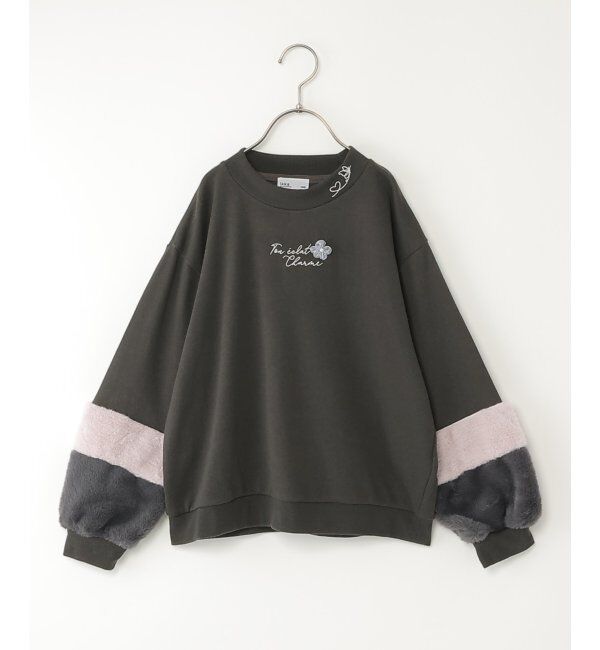 ikka kids「袖ファー花モチーフ付裏毛プルオーバー（120~160cm）」|Tシャツ・カットソー|ダークグレー