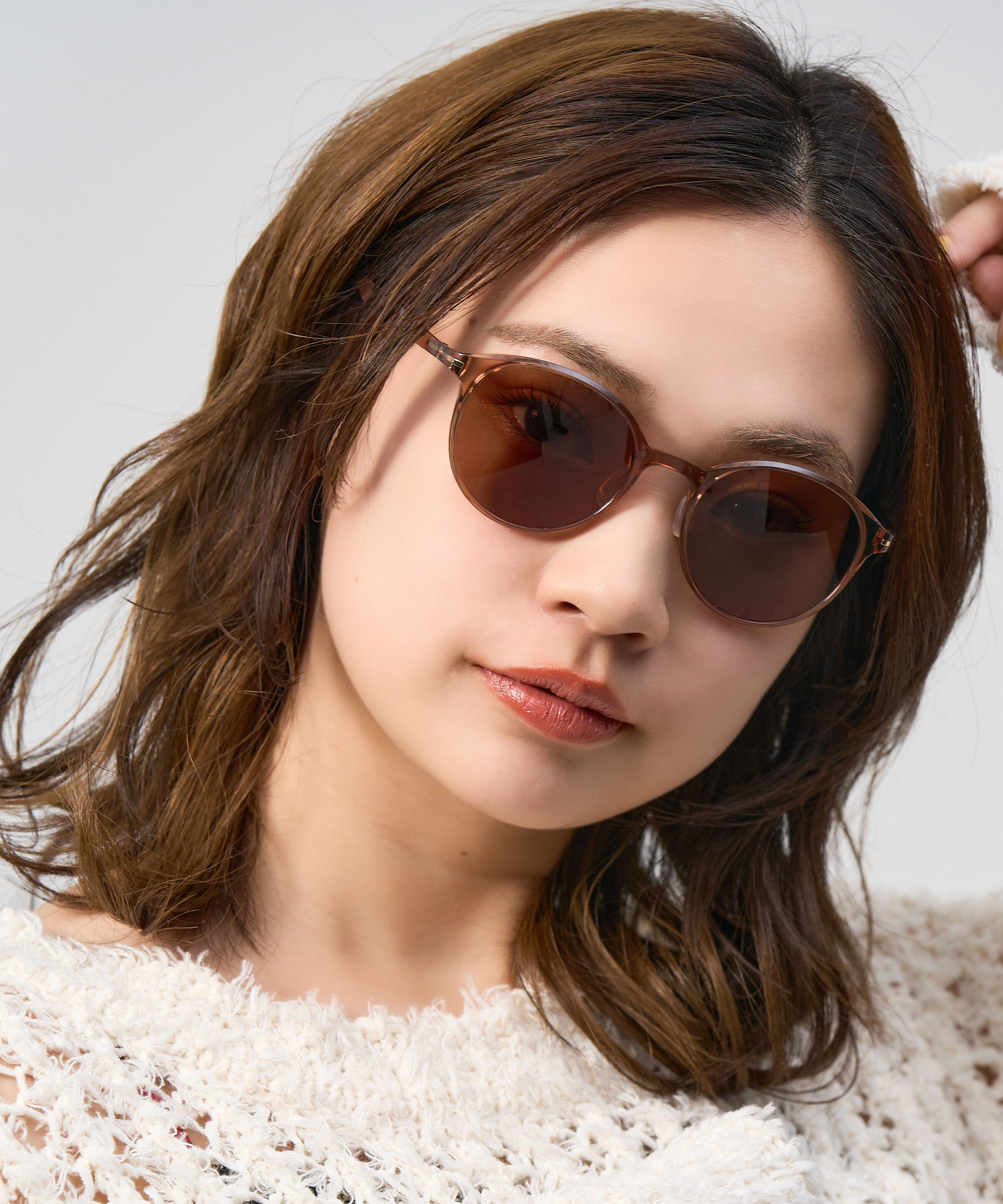  「Zoff | UNITED ARROWS ボストン型 サングラス クリアフレーム 軽量 UVカット ユナイテッドアローズ」|サングラス|ベージュ