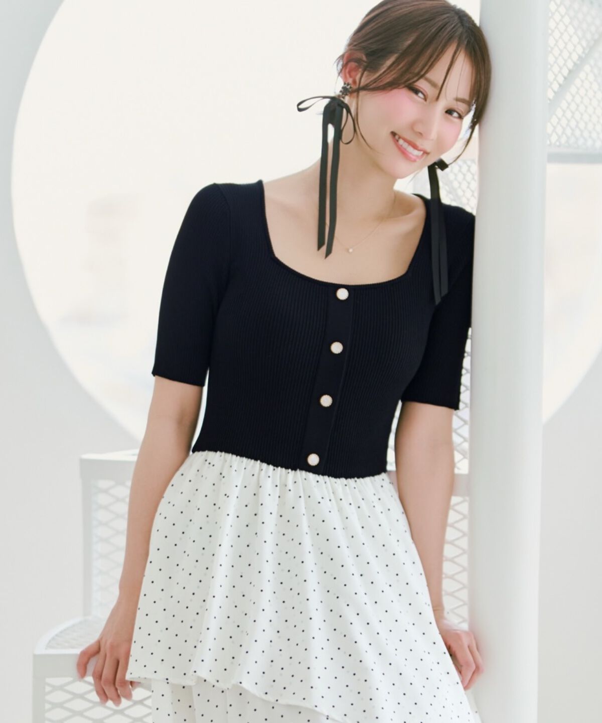 WILLSELECTION「アシメティアードニットコンビワンピース」|ワンピース|