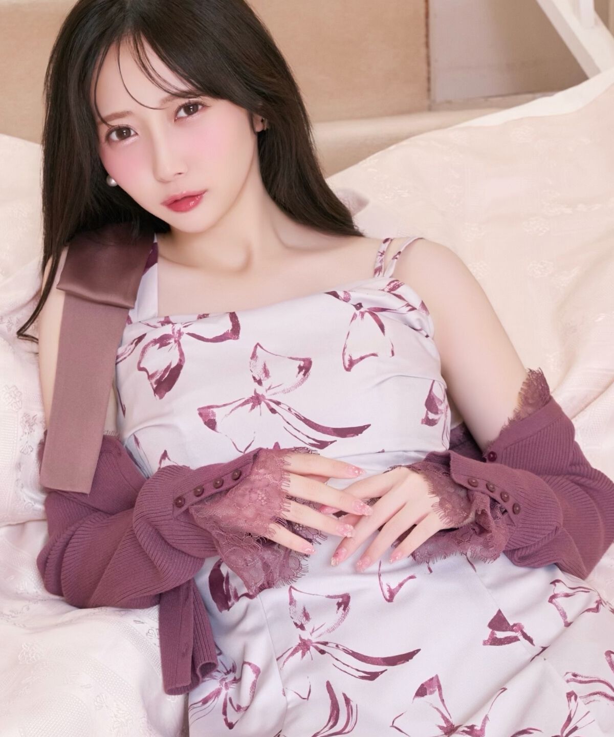 WILLSELECTION「リボンプリントアシメショルダーキャミワンピース」|ワンピース|