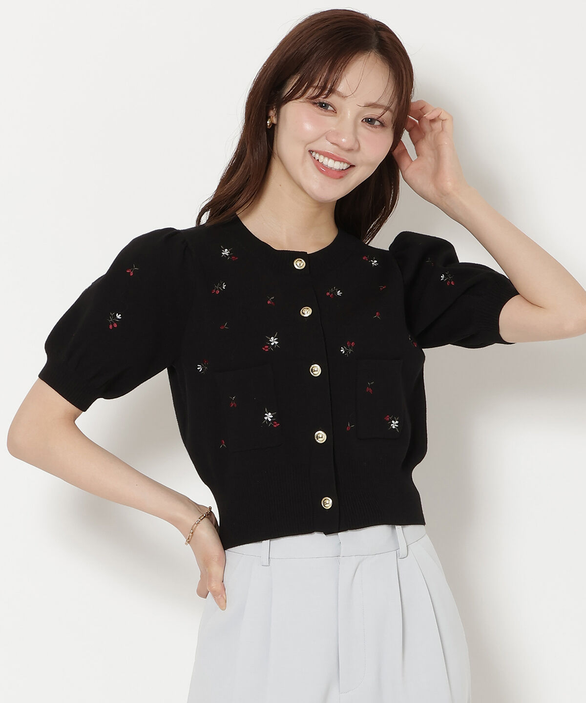 WILLSELECTION「モチーフ刺繍カーディガン」|カーディガン|ブラック