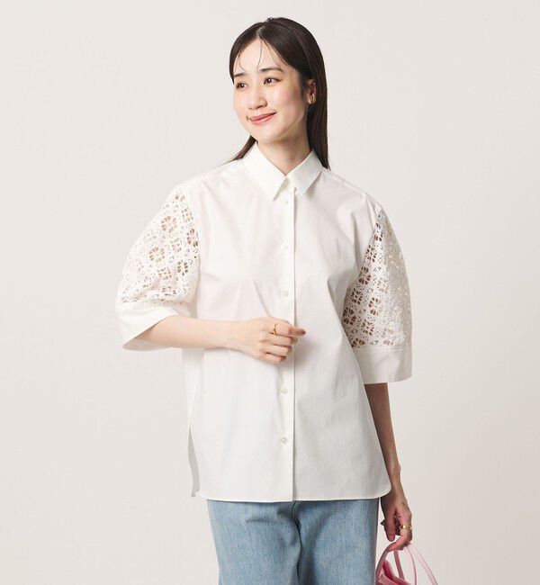 UNITED ARROWS「ラッセルレース コンビ シャツ ‐ウォッシャブル‐」|シャツ・ブラウス|