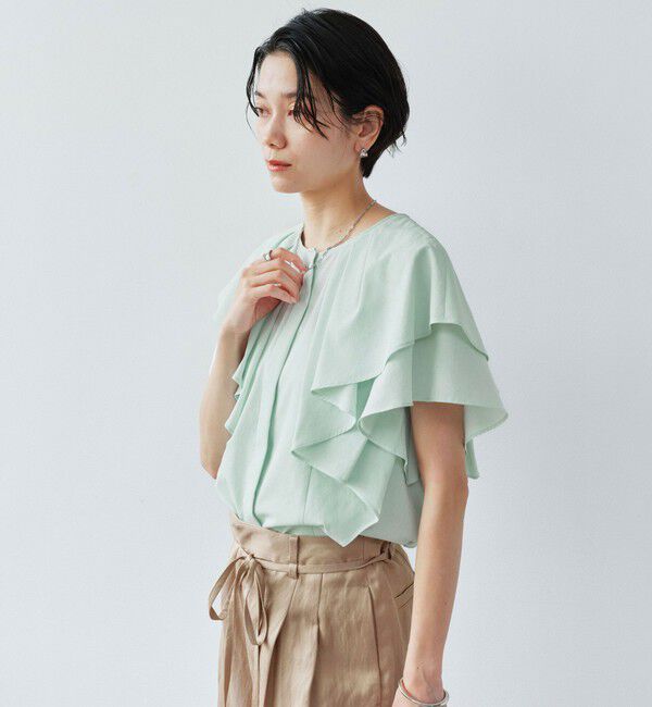 UNITED ARROWS green label relaxing「Breeze Cool  ラッフル ブラウス マシンウォッシャブル 吸水速乾 通気性 UVカット」|シャツ・ブラウス|