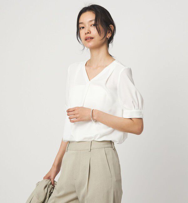 UNITED ARROWS green label relaxing「Vネック ショートスリーブ ブラウス マシンウォッシャブル 」|シャツ・ブラウス|
