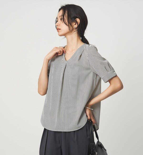 UNITED ARROWS green label relaxing「Vネック ショートスリーブ ブラウス マシンウォッシャブル 」|シャツ・ブラウス|