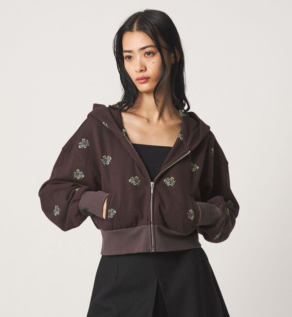 EMMEL REFINES「＜EMMEL REFINES＞EM シシュウ ショート ジップパーカー」|Tシャツ・カットソー|DK.BROWN