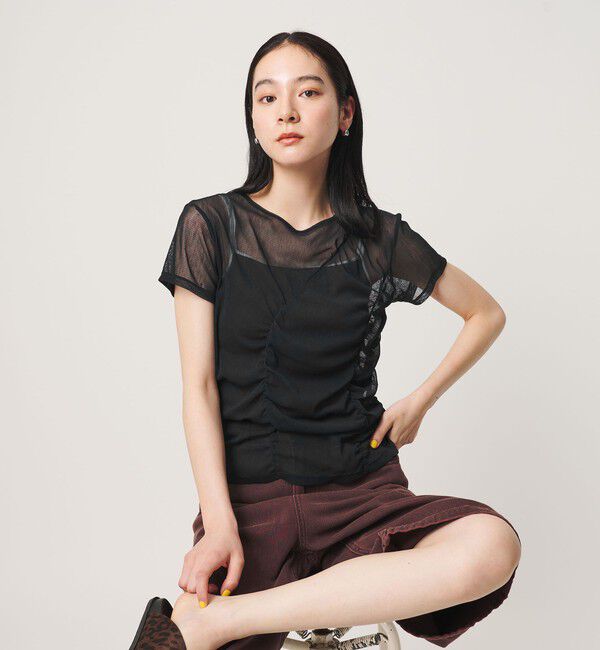 BEAUTY&YOUTH UNITED ARROWS「シャーリング メッシュ Tシャツ」|Tシャツ・カットソー|BLACK