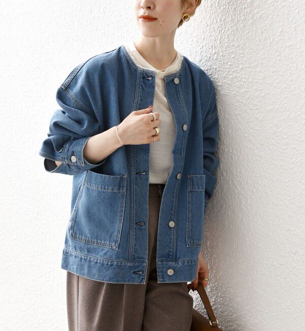 SHIPS any「《一部予約》SHIPS any: ノーカラー デニム ブルゾン［SHIPS any DENIM］」|デニムジャケット|