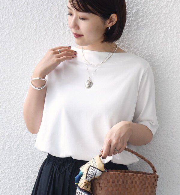 SHIPS for women「【WEB限定】〈ネックが選べる2サイズ展開〉オーガニックコットン バリエーションネック TEE」|Tシャツ・カットソー|オフホワイト