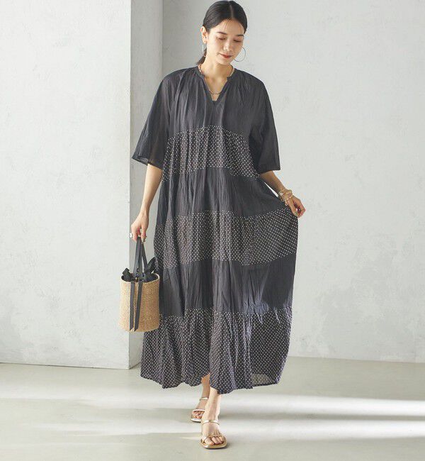 SHIPS for women「〈手洗い可能〉Fanaka:クリンクル 袖 フレア ロング ワンピース」|ワンピース|
