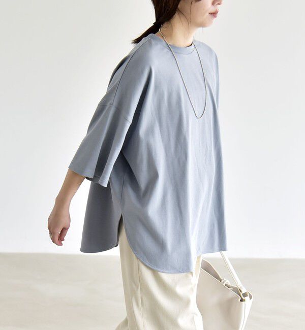 quaranciel「quaranciel:〈接触冷感/汗染み防止加工/洗濯機可能〉ラウンドヘム クルー ビッグ TEE」|Tシャツ・カットソー|