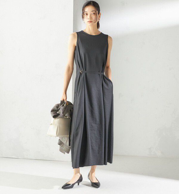 SHIPS for women「〈接触冷感/吸水速乾/防シワ〉ツイル ノースリーブ ベルト付き ワンピース」|ワンピース|