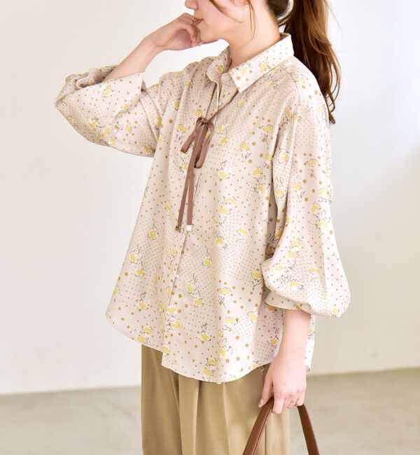 quaranciel「quaranciel:〈洗濯機可能〉ドット フラワー プリント リボンタイ シャツ」|シャツ・ブラウス|