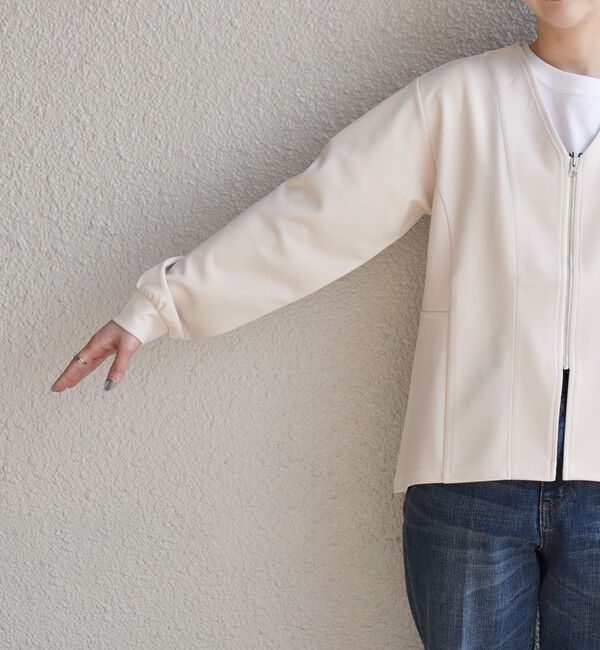 quaranciel「quaranciel:〈洗濯機可能〉カットジョーゼット Vネック ジップ カーディガン」|カーディガン|