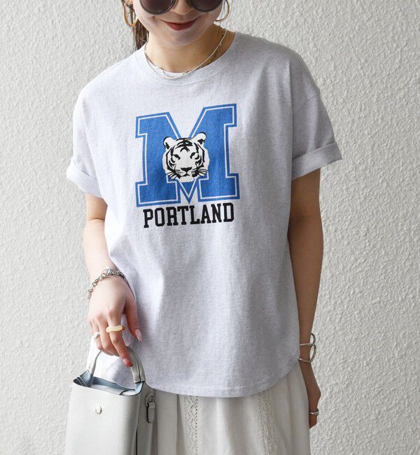 SHIPS any「【SHIPS any別注】THE KNiTS:〈洗濯機可能〉ラウンドヘム プリント ショート TEE」|Tシャツ・カットソー|