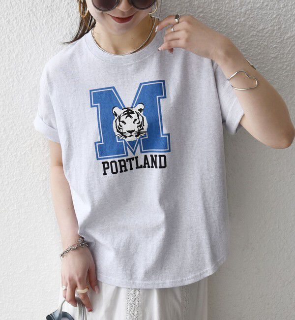 SHIPS any「【SHIPS any別注】THE KNiTS:〈洗濯機可能〉ラウンドヘム プリント ショート TEE」|Tシャツ・カットソー|