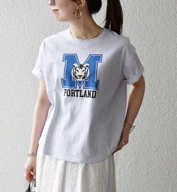 SHIPS any「【SHIPS any別注】THE KNiTS:〈洗濯機可能〉ラウンドヘム プリント ショート TEE」|Tシャツ・カットソー|