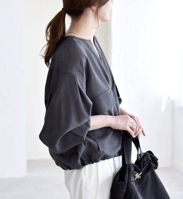 quaranciel「quaranciel:〈手洗い可能〉リネン ミックス ノーカラー ドロスト ブルゾン」|ブルゾン・スタジャン|