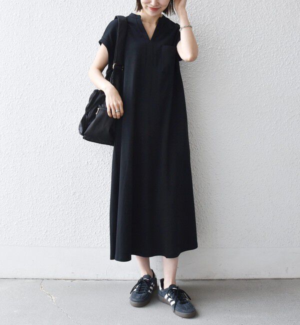 SHIPS any「SHIPS any:〈接触冷感/汗染み防止加工/洗濯機可能〉スキッパー Aライン ワンピース」|ワンピース|ブラック