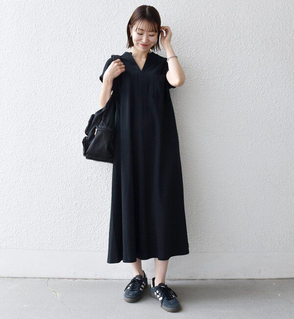 SHIPS any「SHIPS any:〈接触冷感/汗染み防止加工/洗濯機可能〉スキッパー Aライン ワンピース」|ワンピース|