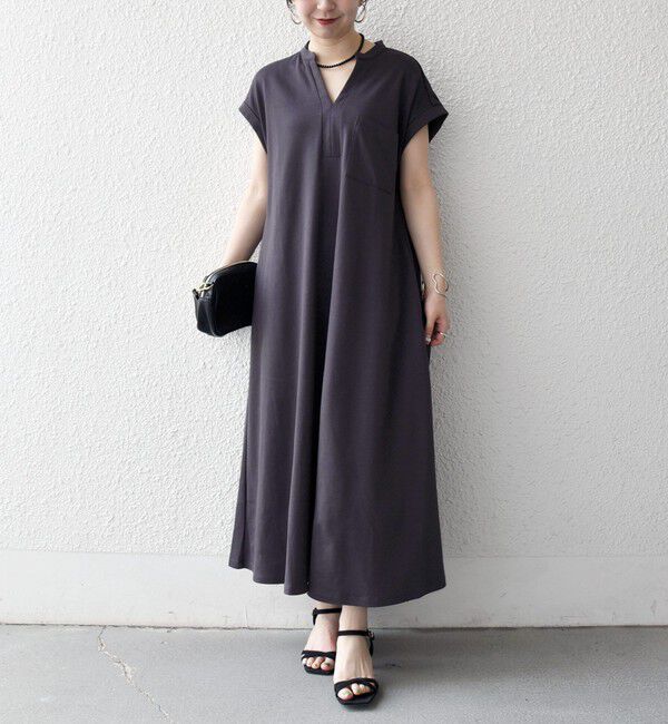 SHIPS any「SHIPS any:〈接触冷感/汗染み防止加工/洗濯機可能〉スキッパー Aライン ワンピース」|ワンピース|