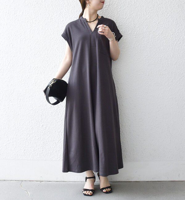 SHIPS any「SHIPS any:〈接触冷感/汗染み防止加工/洗濯機可能〉スキッパー Aライン ワンピース」|ワンピース|