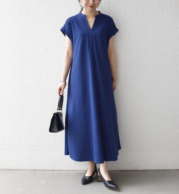 SHIPS any「SHIPS any:〈接触冷感/汗染み防止加工/洗濯機可能〉スキッパー Aライン ワンピース」|ワンピース|