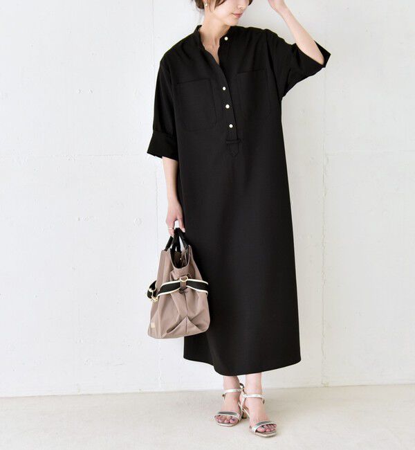 quaranciel「quaranciel:〈洗濯機可能〉CALCULO(R)使用 バンドカラー シャツ ワンピース」|ワンピース|