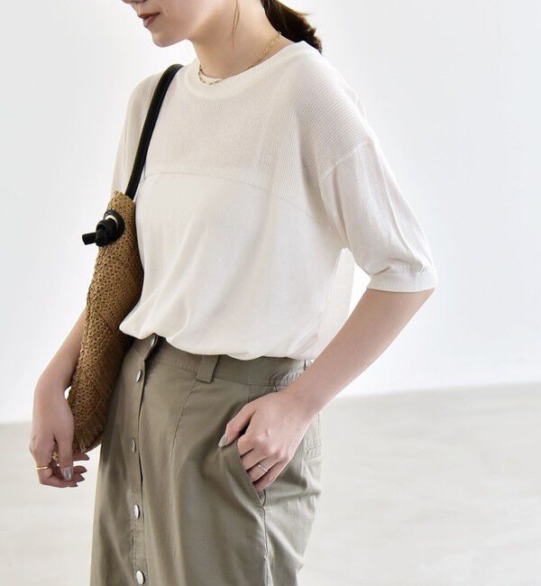 quaranciel「quaranciel:〈接触冷感/手洗い可能〉コンパクト シアー ニット TEE」|ニット・セーター|