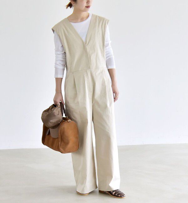 quaranciel「quaranciel:〈洗濯機可能〉Vネック ワイド オールインワン」|オールインワン|