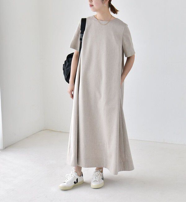 quaranciel「quaranciel:〈洗濯機可能〉リネンライク Aライン クルーネック ロング ワンピース」|ワンピース|