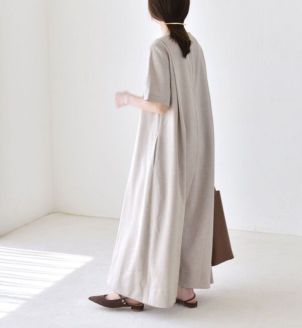 quaranciel「quaranciel:〈洗濯機可能〉リネンライク Aライン クルーネック ロング ワンピース」|ワンピース|