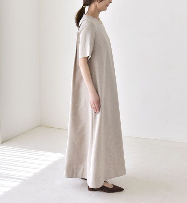 quaranciel「quaranciel:〈洗濯機可能〉リネンライク Aライン クルーネック ロング ワンピース」|ワンピース|