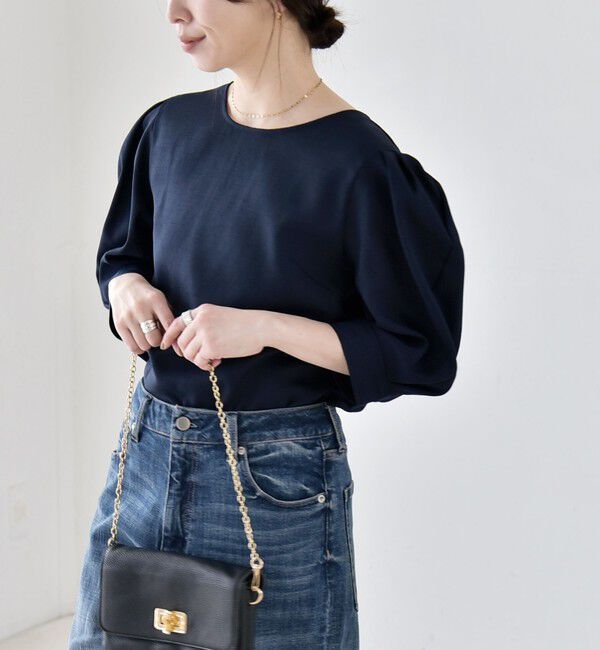 quaranciel「quaranciel:〈洗濯機可能〉リネンライク パフスリーブ クルーネック ブラウス」|シャツ・ブラウス|
