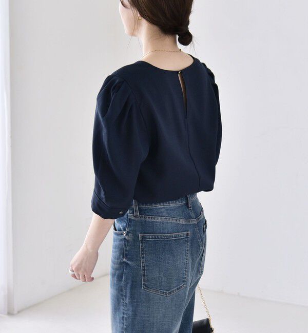 quaranciel「quaranciel:〈洗濯機可能〉リネンライク パフスリーブ クルーネック ブラウス」|シャツ・ブラウス|
