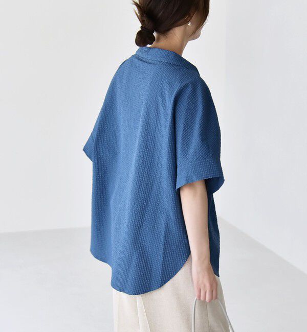 quaranciel「quaranciel:〈手洗い可能〉サッカー ドロストカラー スキッパー シャツ ブラウス」|シャツ・ブラウス|