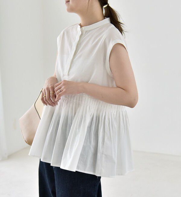 quaranciel「quaranciel:〈手洗い可能〉コットン プリーツ ペプラム プルオーバー ブラウス」|シャツ・ブラウス|