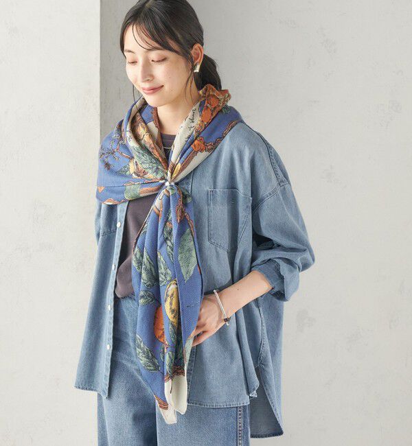 SHIPS for women「《予約》manipuri: 120*120 STOLE 26AW」|ストール|ブルー