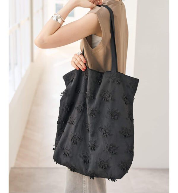 Spick and Span「《新色有り別注 / 追加》crinkle crinkle crinkle 3D embroidery TOTE*Re」|トートバッグ|ブラック