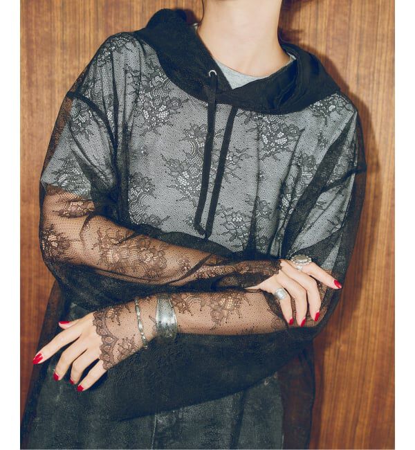 Spick and Span「ARCHIVE STANCE / アーカイブスタンス lace hoodie」|パーカー|ブラック