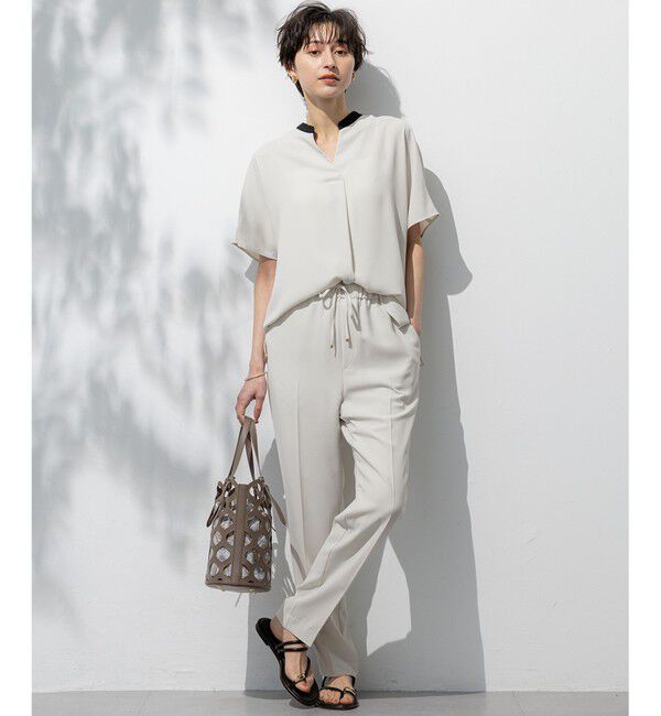 23区「【吸水速乾/UVカット/接触冷感】ストレッチジョーゼット バンドカラー カットソー」|Tシャツ・カットソー|