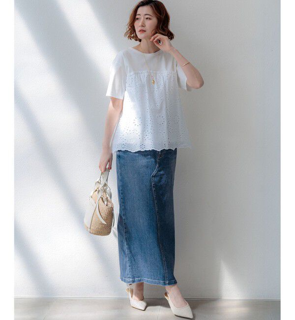 23区「カットワークエンブロイダリー スカラップヘム トップス」|Tシャツ・カットソー|