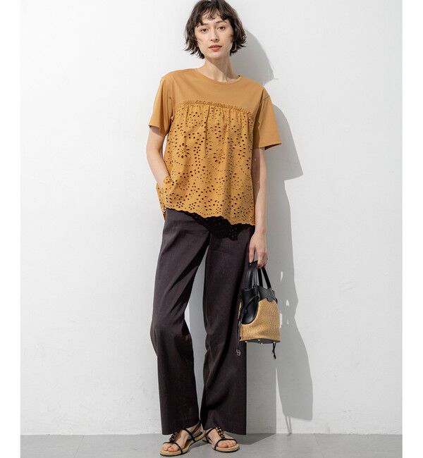 23区「カットワークエンブロイダリー スカラップヘム トップス」|Tシャツ・カットソー|