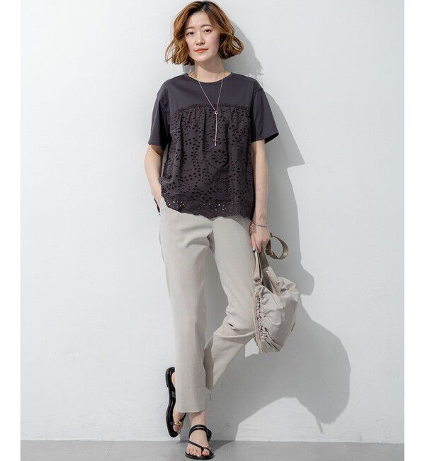 23区「カットワークエンブロイダリー スカラップヘム トップス」|Tシャツ・カットソー|