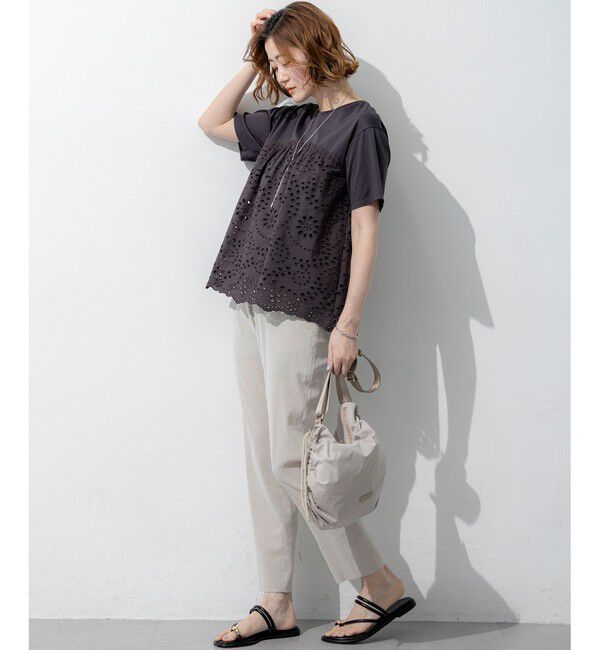 23区「カットワークエンブロイダリー スカラップヘム トップス」|Tシャツ・カットソー|